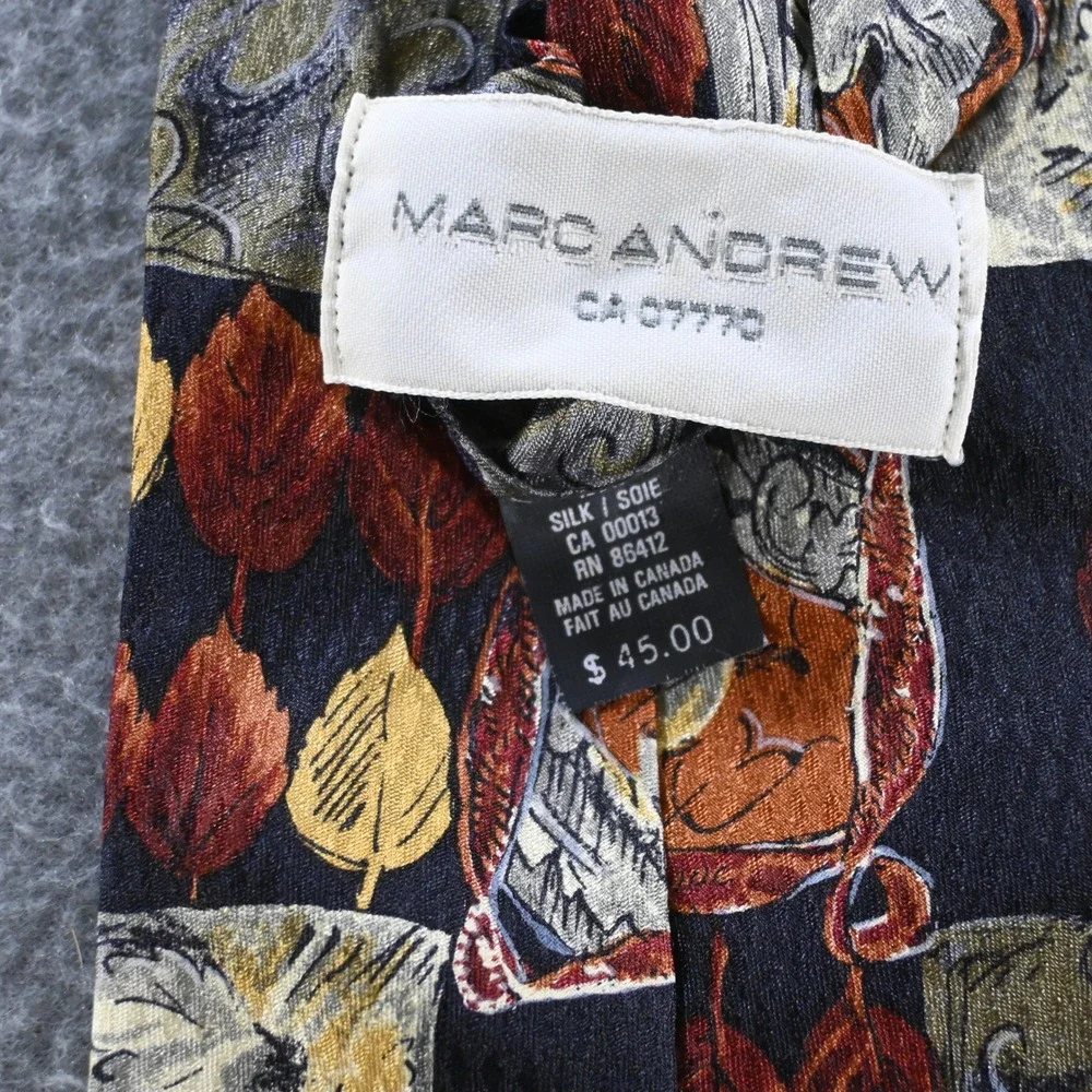 Marc Andrew Mens Vintage Patchwork Leaf Silk Necktie OS Black Multicolor